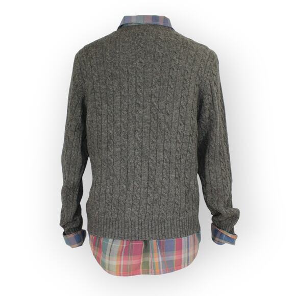 Sweater+Shirt LAUREN RalphLauren Merino-Angora Cable RollTab Plaid - Picture 9 of 13
